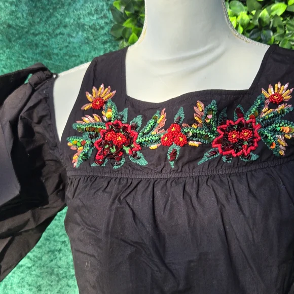 ZARA Black Embroidered Off-Shoulder Top 269 - Picture 5 of 11